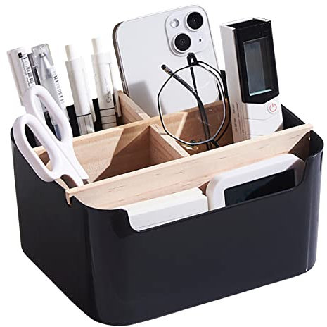 Seasboes 5 Fächer Schreibtisch Organizer Holz, Bambus Organizer, Schreibtisch Schreibwaren Aufbewahrungsbox, Multifunktionale Aufbewahrungsbox Schreibtisch Zubehör (Schwarz)