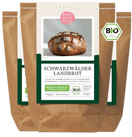 Bio Schwarzwälder Landbrot Brot Backmischung - Brotbackmischung für rustikales Brot - auch für Brotbackautomat geeignet - Bake with Love - (3er Pack)