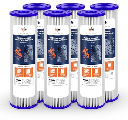 Aquaboon 20 Micron Pleated Sediment Filter Cartridge 10 x 2.5 Whole House Water Filter Replacement Compatible with WFPFC3002, WHKF-WHPL, 6-Pack