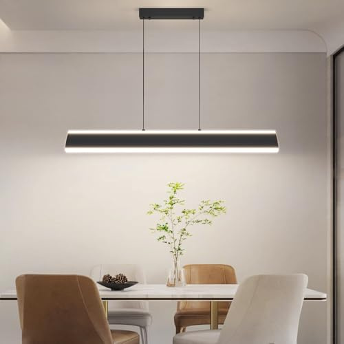 Mikeru Pendelleuchte Esstisch Schwarz LED, 80cm Hängelampependelleuchte Dimmbar mit Fernbedienung 10% bis 100% 3000K/4500K/6000K Deckenlampe Esszimmer Hängend für Küche, Wohnzimmer