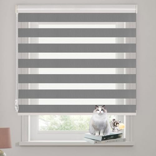 Doppelrollo Klemmfix Verdunkelung 110 x 320 cm Verdunkelung Sonnenschutz Klemmrollo Rollo Thermo Rollo inkl. Montagematerial für Wohnzimmer Küche Büro, Dunkelgrau