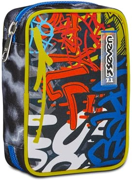 Seven Federmäppchen Speed Pad, Mäppchen, Federtasche für Schreibwaren, gefülltes Etui mit Stiften, Kugelschreiber & mehr, aufklappbar, Mädchen Jungen, Schulanfänger, Mehrfarbig