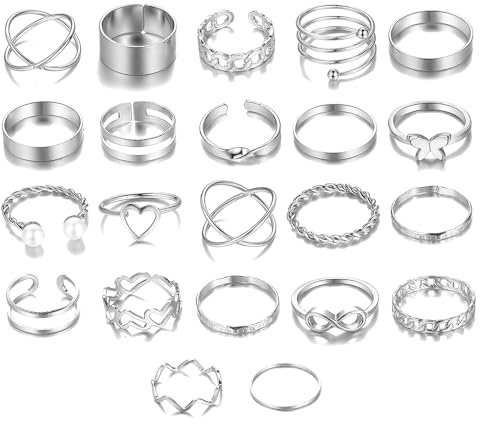 Comforso 22-teiliges Vintage-Knöchelring-Set für Damen, stapelbar, Gelenk-Fingerringe, verstellbare Ringe für Mädchen und Teenager