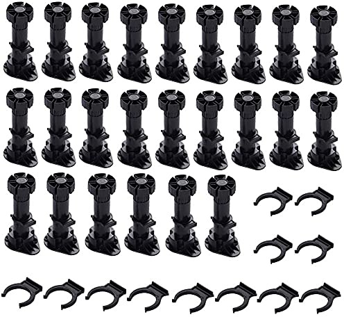 24 PièCes Pieds D'Armoire Plastique,Pied Meuble Cuisine,Pieds RéGlables Pour Cuisine,Avec Base De Fixation à Mousqueton,Pieds De Meuble RéGlables En Plastique éPais,Pour120mm-150mmarmoire Et Canapé