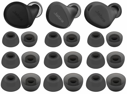 IiEXCEL 9 Pairs Elite 8 Active Ear Tips, Replacement S/M/L 3 Size Soft Rubber Silicone Flexible Eartips Earplug Gel Cover Accessories Compatible with Jabra Elite 8 Active / 7 Active / 4 Active - Gray