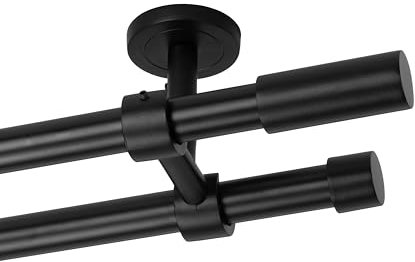 Ventanara® Gardinenstange schwarz matt 19mm 2-läufig mit Endstücken und Halterungen für Deckenmontage (Zylinder, 320 cm / 2-läufig/Decke)