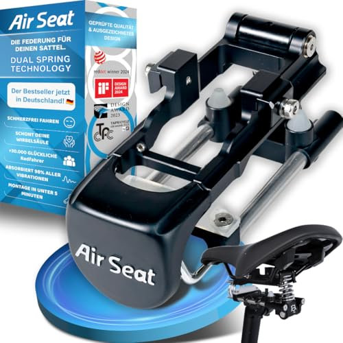 Air Seat Sattelfederung Fahrrad - Sattelstütze gefedert - Das Original - Fahrradsattel mit Federung schont Wirbelsäule - Fahrradsattel Federung 100% Comfort - Fahrrad Zubehör gefederte Sattelstütze M