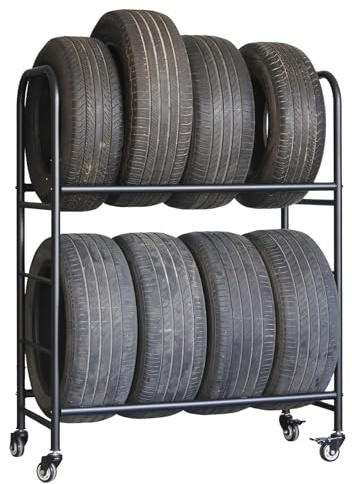 Däckförvaringsställ Rullande däckhylla, Heavy Duty Tire Rack Organizer Bildäcksställ, Garagehyllor Hjulreservdäckshållare, Mobil däckförvaringshylla Varukorg inomhus/utomhushyllor