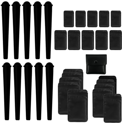 10 Stück Joint HüLle, 120mm Joint Tube Plastik, Joint Case mit Aschentasche und Aufbewahrungsbeutel, Transporthülle Länglich, Konisch Joint Tube Tragbar, Geruchsdicht, Wasserdicht (Schwarz)