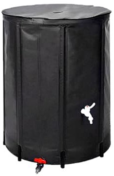 MBBTAG Portable Rain Barrel, PVC Mesh Rain Barrel Water Collector, with Faucet, Foldable Outdoor Rain Barrel, Rain Water Catcher, Emergency Water Supply, Can Irrigate Garden Plants(Black,100x100x125cm