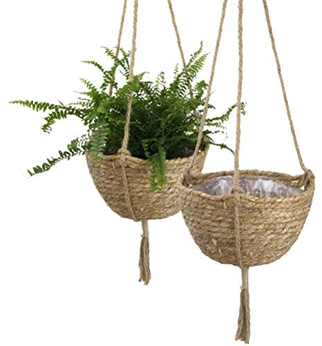 POTRUWE 2 Packs Macrame Plant Hangers Seagrass Plant Indoor Boho Hanger Large Hanging Wall Plants Rattan Woven Plant Hanger Flower Pot Holder for Garden, Outdoor, Indoor
