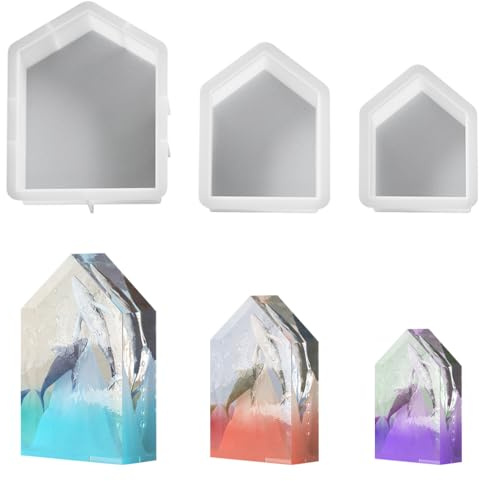Koonafy Silikonformen Epoxidharz Groß Silikonform Haus Epoxidharz Gießform Häuser Kristalle für Harzgießen, Resin Formen für Getrocknete Blumen Erhaltung, Harzkunst, Buchstützen Untersetzer (3pcs)