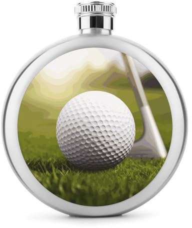 Flasque ronde en acier inoxydable poli miroir avec balle de golf - 140 ml - Pour vin et whisky - Pour homme et femme