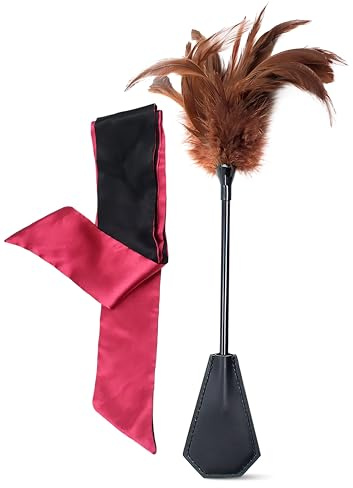Feather Tickler for Adult Play 13 in Satin Mask 58 in French Crop Bedroom Blindfold Mask Teaser Stick