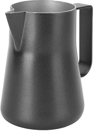 Milk Frothing Pitcher, 350ml Milk Steaming Pitcher Stainless Steel Milk Frother Cup Espresso Pouring Cup for Cappuccino Latte Art (Black)