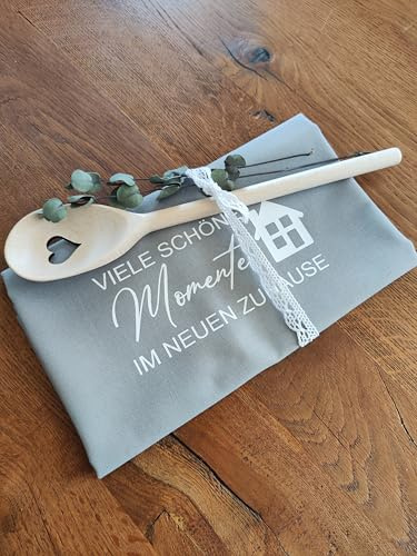 Generisch Geschenkset zum Einzug: Geschirrtuch mit Kochlöffel – 100 % Baumwolle, Premium Qualität – Einzugsgeschenk für Neue Wohnung – Einweihungsgeschenk - IM neuen Zuhause