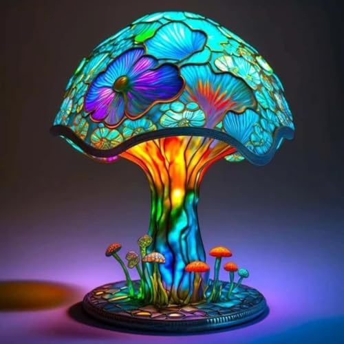 Lámpara LED de Cristal con Forma de Hongo 3D, Colorida y Linda, luz Nocturna de Escritorio de Resina Color Hongo Retro.(F*)