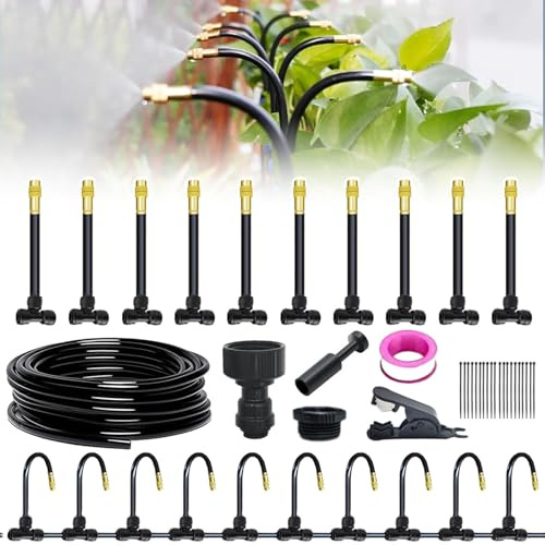Irrigation System Kit, 360° Curved Garden Automatic Irrigation System, Adjustable Nozzles, Quick Installation Watering Drip Irrigation System for Greenhouse, Lawn, Outdoor Plants (32.81FT Set)