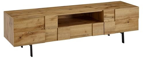 FineBuy Lowboard Holz Eiche-Dekor 160x46x43 cm TV-Kommode mit Zwei Türen, Design TV-Schrank Hoch, Fernsehtisch Fernsehschrank Modern, Fernsehkommode Wohnzimmer Braun