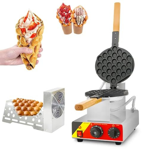 Commercial Bubble Waffle Maker, 1KW Egg Puff Waffle Iron Machine With Small Hair Dryer, 180° Rotating, 50-300℃ Temperature Control, Non-stick Coating