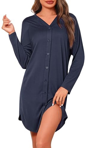 Crewhpo Camicia da Notte Premaman Manica Lunga con Bottoni per maternità | Tessuto Morbido, Maniche Lunghe, Chiusura con Bottoni, Vestibilità Ampia, Mano Piacevole sulla Pelle, Casa e Ospedale