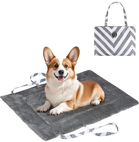 Pawsse Vattentät hundfilt för resor 80 x 60 cm, utomhus hundmatta tvättbar hundkudde att ta med, vikbar hundsäng för resor, bil, camping, ränder