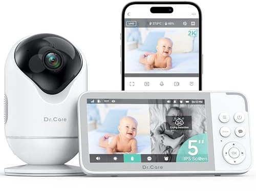 Dr.Care VistaView Baby Monitor Video e Audio WiFi 5 1080P, Telecamera 2K, Visione Notturna HD, Allarmi Pianto e Movimento, Batteria 5000mAh, Comunicazione Bidirezionale, Portata 390m