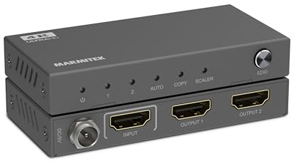 Marmitek Split 612 Pro - HDMI Splitter 4K60 1 in 2 ut UHD HDR | HDMI-fördelare för 2 skärmar, TV och projektor, HDCP 2.2, EDID, downscaler, 18 Gbit/s och metallhölje
