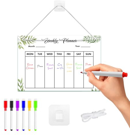 Agenda Settimanale in Acrilico,Planner Settimanale Cancellabile Agenda Settimanale Da Appendere, Completa di 6 Pennarelli, Trasparente, 30 × 20 Cm, Adatta Per Uffici, Scuole e Case, Cancellabile