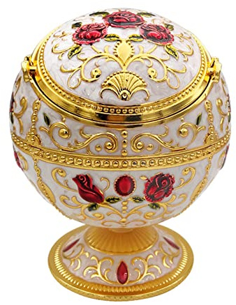 Windproof Ashtray With Lid Vintage Metal Flower Pattern Tray For Home Bedroom Office Tabletop Decoration Portable Windproof Ashtray With Lid
