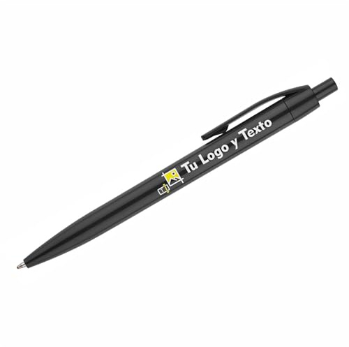 100x Bolígrafos Personalizados con Logotipo y Texto Impresión UV a Todo Color Ideal para Empresas Eventos y Regalos (Negro)