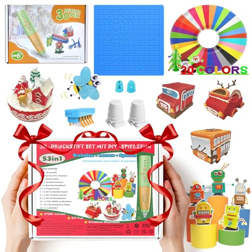 3D Stift Set für Kinder – 3D-stift 53 in 1 mit 30 Farben Filament(150m), DIY Vorlagen & Zubehör – Sicherer 3D Pen Kinder, Kreativer 3D Druck Stift, Lernen & Geschenke für Mädchen (Grünes Set)