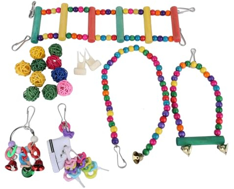 YIZISECCE 17pcs Vogelkäfig Hängende Spielzeug Papagei Schwung stehend kauen Hängende Spielzeug mit Hängematte Hängende Leiter Rattan Bälle Seil