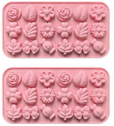 JchEnye 2 Silikon-Backformen mit Blumenverzierung 20,5 × 10,8 × 1,5 cm Silikon-Schokoladenformen Blumen- und blattförmige Bonbonformen DIY-Backzubehör