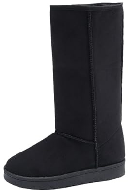 Edelaura Stivali da Neve Caldi per Donna in Pelle Scamosciata Unicolore Slip-on Foderati in Peluche Media Altezza Eleganti Piatti Impermeabili Antiscivolo Stivali Invernali per Tempo Libero