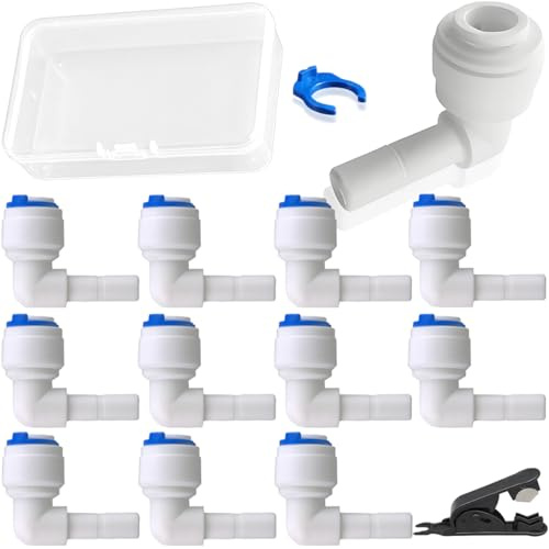 HAAMNING7 12 pezzi Raccordo a gomito per tubo dell'acqua 1/4 Tubo angolato a 90 gradi 1/4 Raccordo rapido per tubo dell'acqua ad inserimento rapido per sistema di osmosi inversa