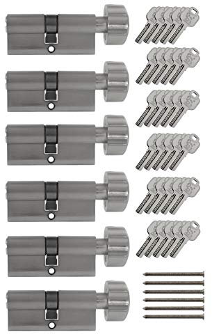 Löwen Sicherheitsschloss 6x Zylinderschloss 60 mm gleichschließend mit Knauf KD (mit Not- und Gefahrenfunktion) inkl. 30 Wendeschlüssel (30x30) in Silber