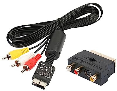 amathings Cavo di prolunga audio e video con interruttore SCART per Sony Playstation S-Video / S-VHS PSX, PS One, PS1, PS2, PS Two, PS3 (Tutti i modelli) adattatore Scart