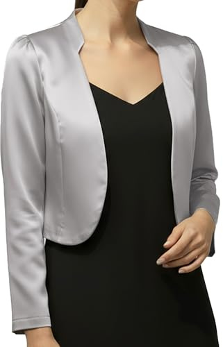 BlackButterfly Formal Satin Long Sleeve Bolero Shrug (Silver, XX-Large)