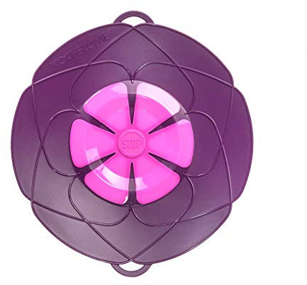 Kochblume das Original, Silikon Überkochschutz für Töpfe und Pfannen, Mikrowellen-Deckel, Spritzschutz und Dampfgar-Aufsatz | (lila, M | Topfgröße 14-20cm)