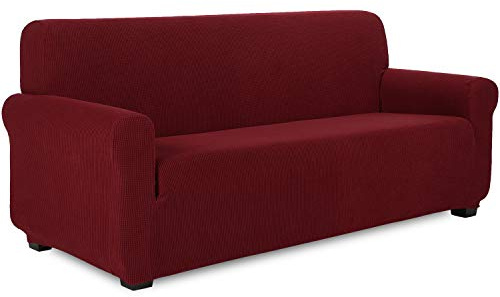 TIANSHU Sofabezug 3 sitzer, Stretch Spandex Couchbezug Sesselbezug Elastischer Antirutsch Stretchhusse Weich Stoff,Jacquard-Stretch-Sofabezug, Schonbezug für Sofa-Sofahalter(Weinrot)
