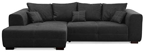 CAVADORE Ecksofa Mavericco inkl. Kissen / XXL-Eckcouch im modernen Design / Longchair links / 285 x 69 x 170 / Lederoptik dunkelgrau