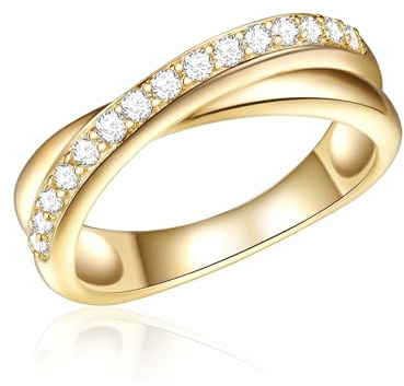 Rafaela Donata Damen Ring 925/- Sterling Silber gelbgold | gelbvergoldet 14 Karat, Bandring, Zirkonia, weiß