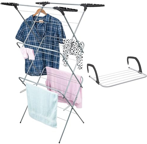 Clothes Maiden Drying Rack Heavy Duty 3 Tier - Foldable Radiator Clothes Airer & Laundry Rack Bundle | Indoor Outdoor Washing Horse – Sturdy 0.4mm Steel Tubes, Holds 10kg, 20M Space