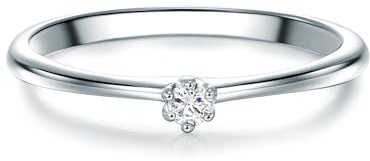 Trilani Damen Verlobungsring aus 925 Sterling Silber mit Zirkonia Solitär | Brillantschliff,weiß,filigraner,Solitärring,Vorsteckring,Silberring,Antragsring,Ringbreite 2 mm
