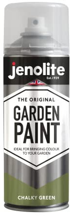 JENOLITE Vernice spray per mobili da giardino | VERDE GESSOSO | Ideale per mobili da giardino e ornamenti | uso su legno, metallo, plastica, pietra, ceramica | 400ml (PANATONE 378U)