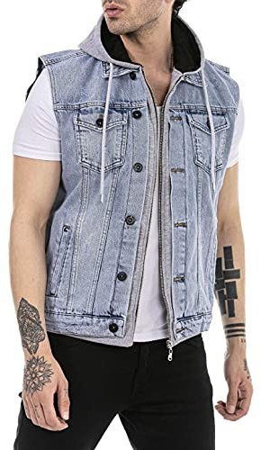 RED BRIDGE Gilet de Jeans pour Homme Veste Sweat avec capuche Used Look Bleu clair S