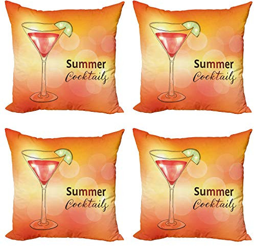 ABAKUHAUS Cocktail Party Throw Pillow Cushion Case Pack of 4, Martini Glass Lime, Modern Accent Double-sided Digital Printing, 50 cm x 50 cm, Multicolor