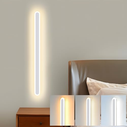 ZTWLEED LED Wandleuchte Innen,22W Wandlampe Innen Moderne Drei Farbtemperaturen 3000K/4000K/6000K Lange Wandbeleuchtung für Schlafzimmer Wohnzimmer Korridor Treppenhaus,60CM Weiß 110-240V