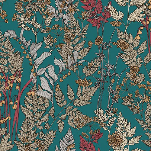 Générique Papier peint salon fleuri bleu canard | Tapisserie bleue motif fleur pour chambre adulte | Papiers peints intissés motif floral